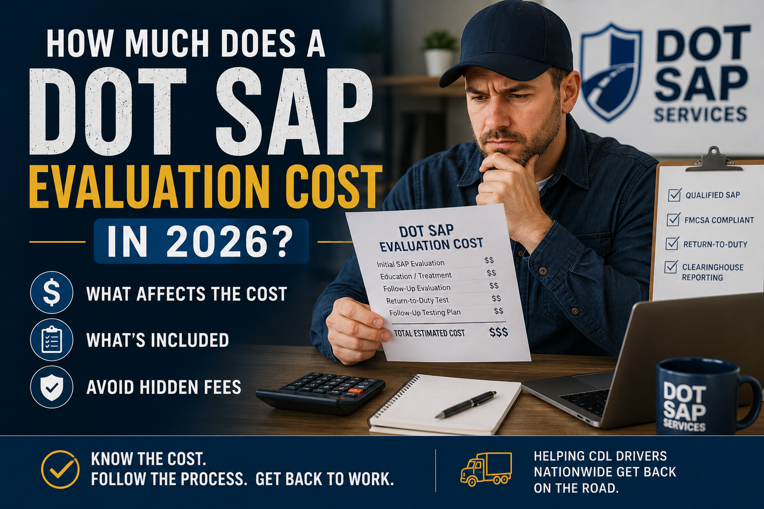 CDL driver reviewing DOT SAP evaluation cost and return-to-duty paperwork